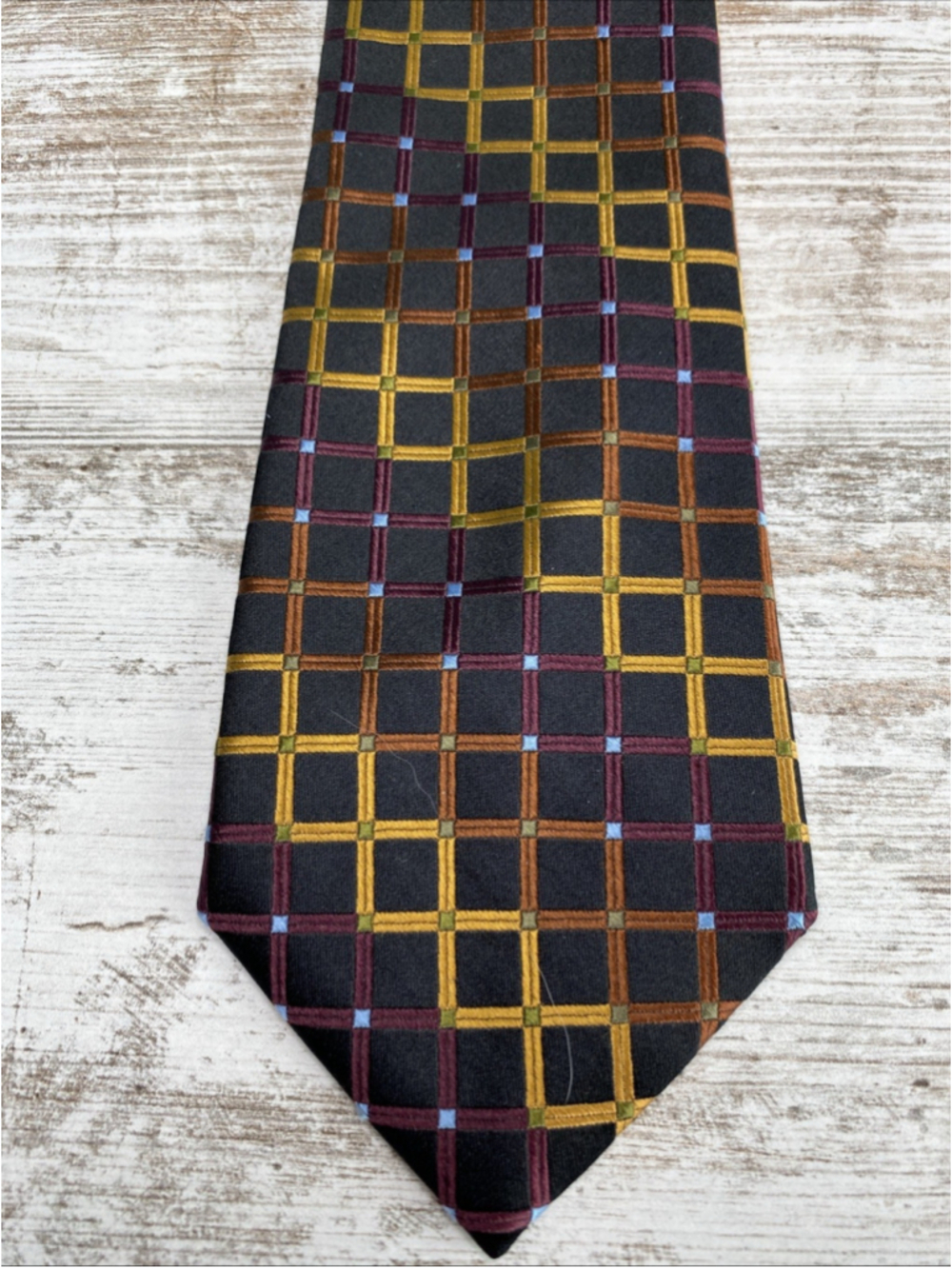 BCBG Attitude Classic Silk Necktie Plaid Geometric Orange Gold Burgundy Men